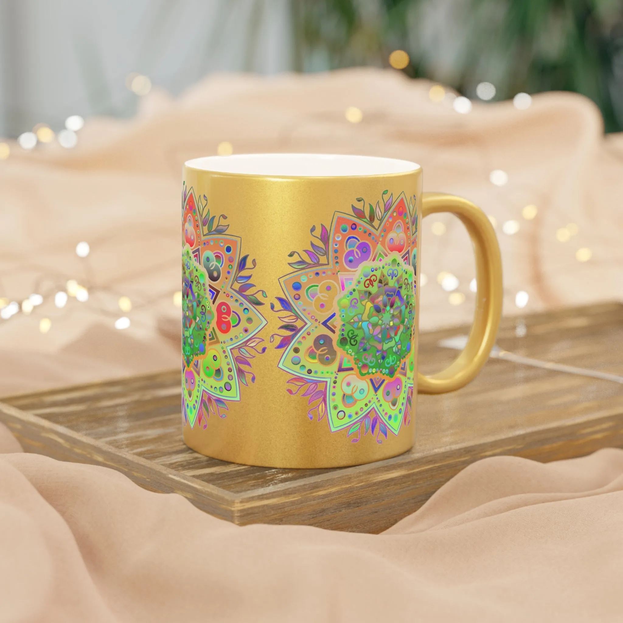 Handdrawn Mandala Design Metallic Mug - Silver/Gold