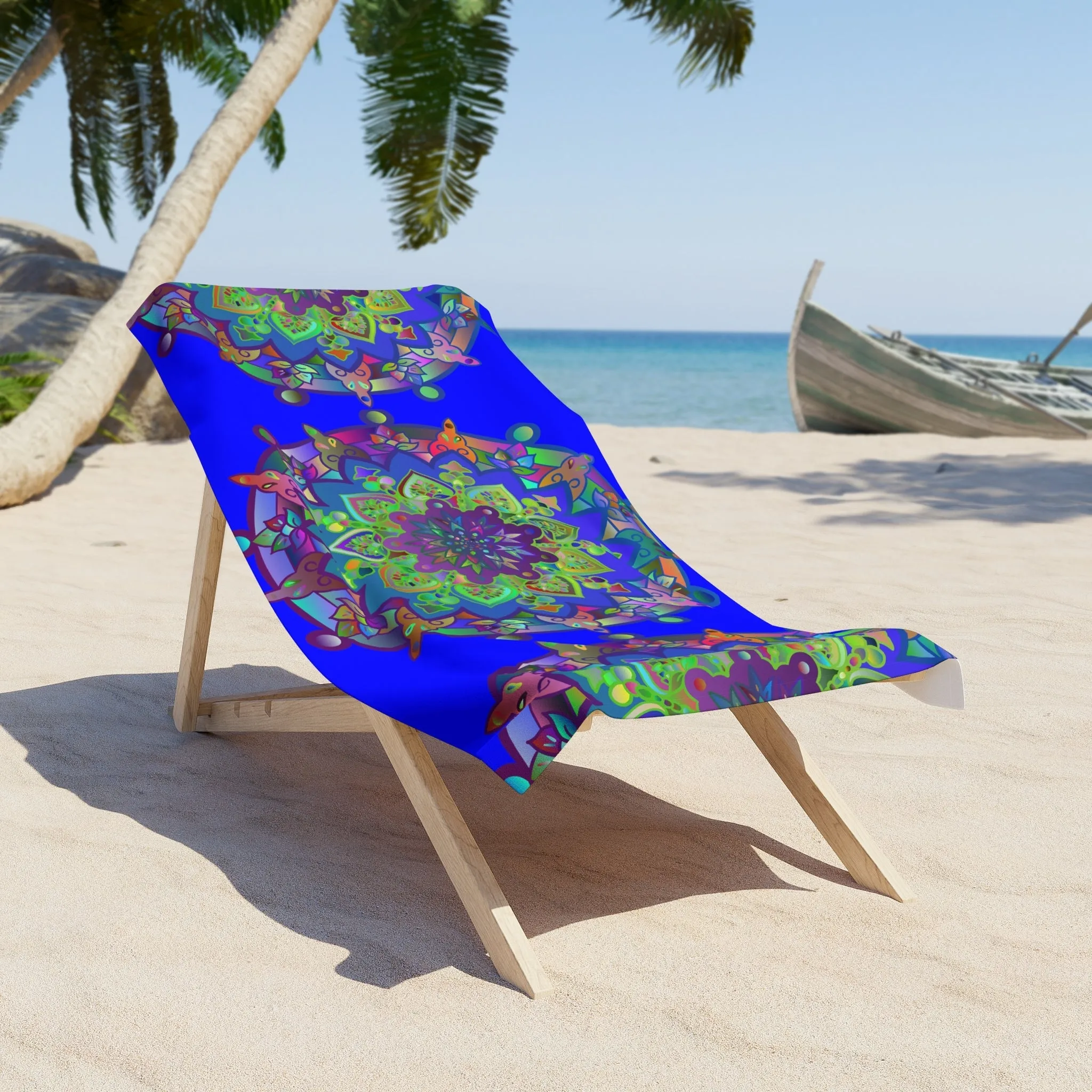 Handmade Mandala Design Beach Towel - Bright Blue