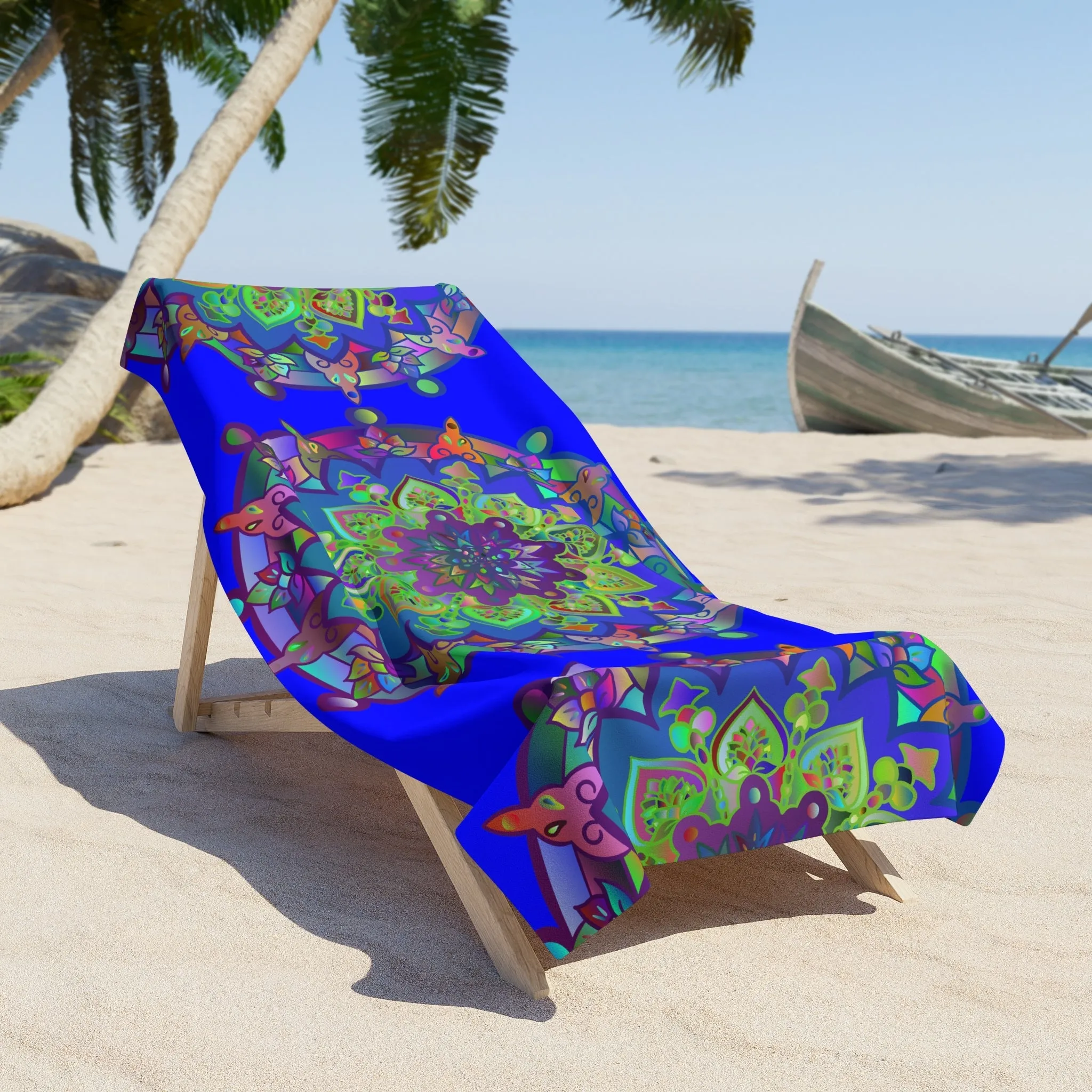 Handmade Mandala Design Beach Towel - Bright Blue