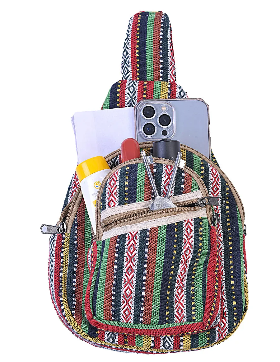 Hippie Boho Cotton Bohemian Crossbody Sling Bag Backpack