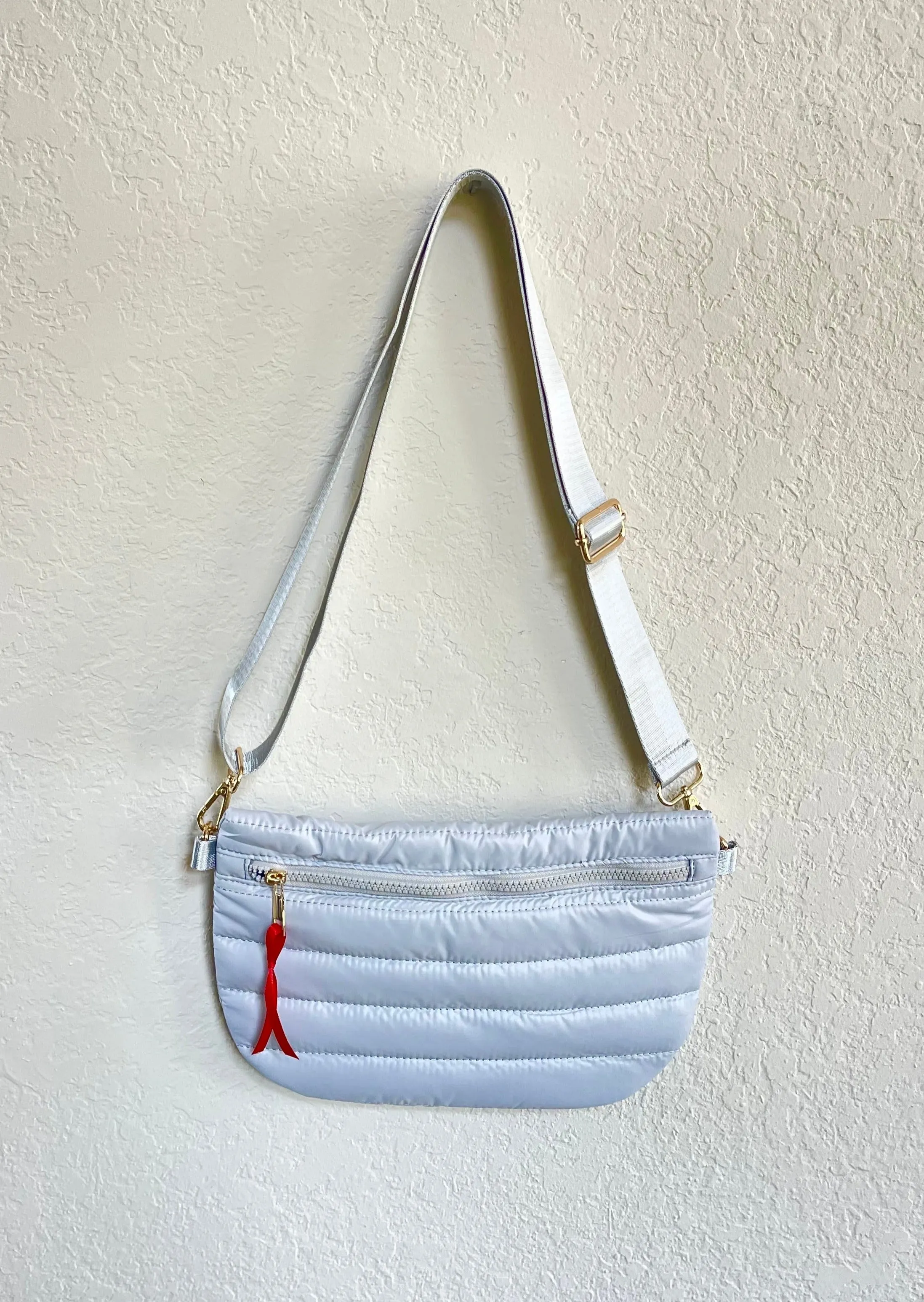 Jolie Puffer Belt Sling Bag in Light Gray