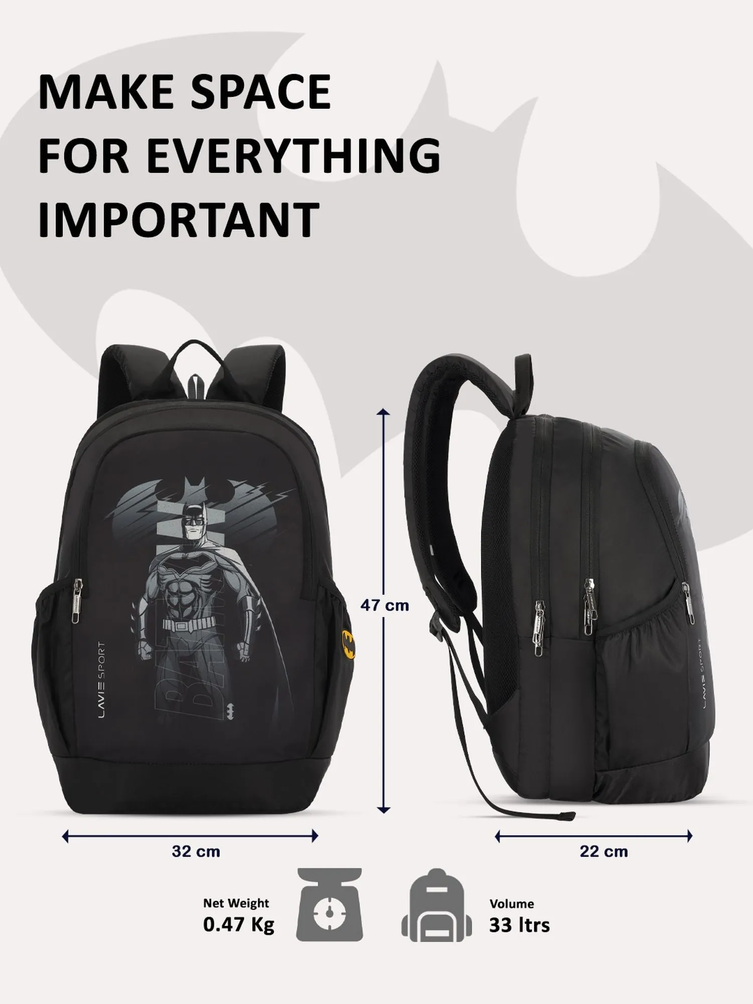 Lavie Sport Batman Vigilante 33L Casual Laptop Backpack For Men/Women & Boys/Girls Black