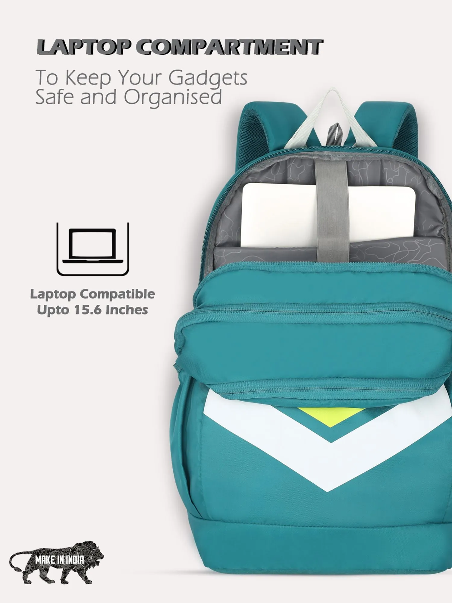 Lavie Sport Chevron 33L College Laptop Backpack with Rain cover For Boys & Girls|Men & Women Teal