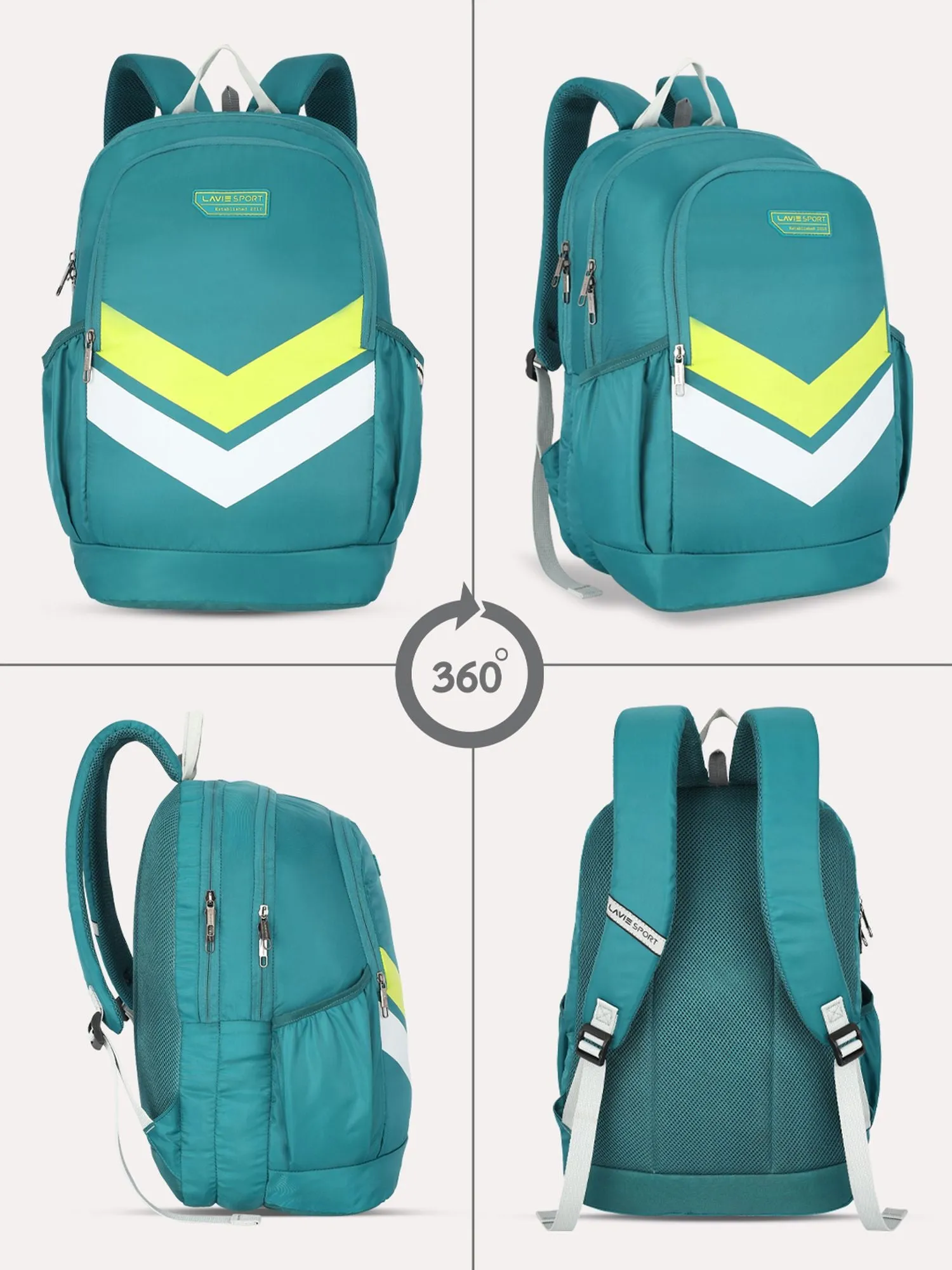 Lavie Sport Chevron 33L College Laptop Backpack with Rain cover For Boys & Girls|Men & Women Teal