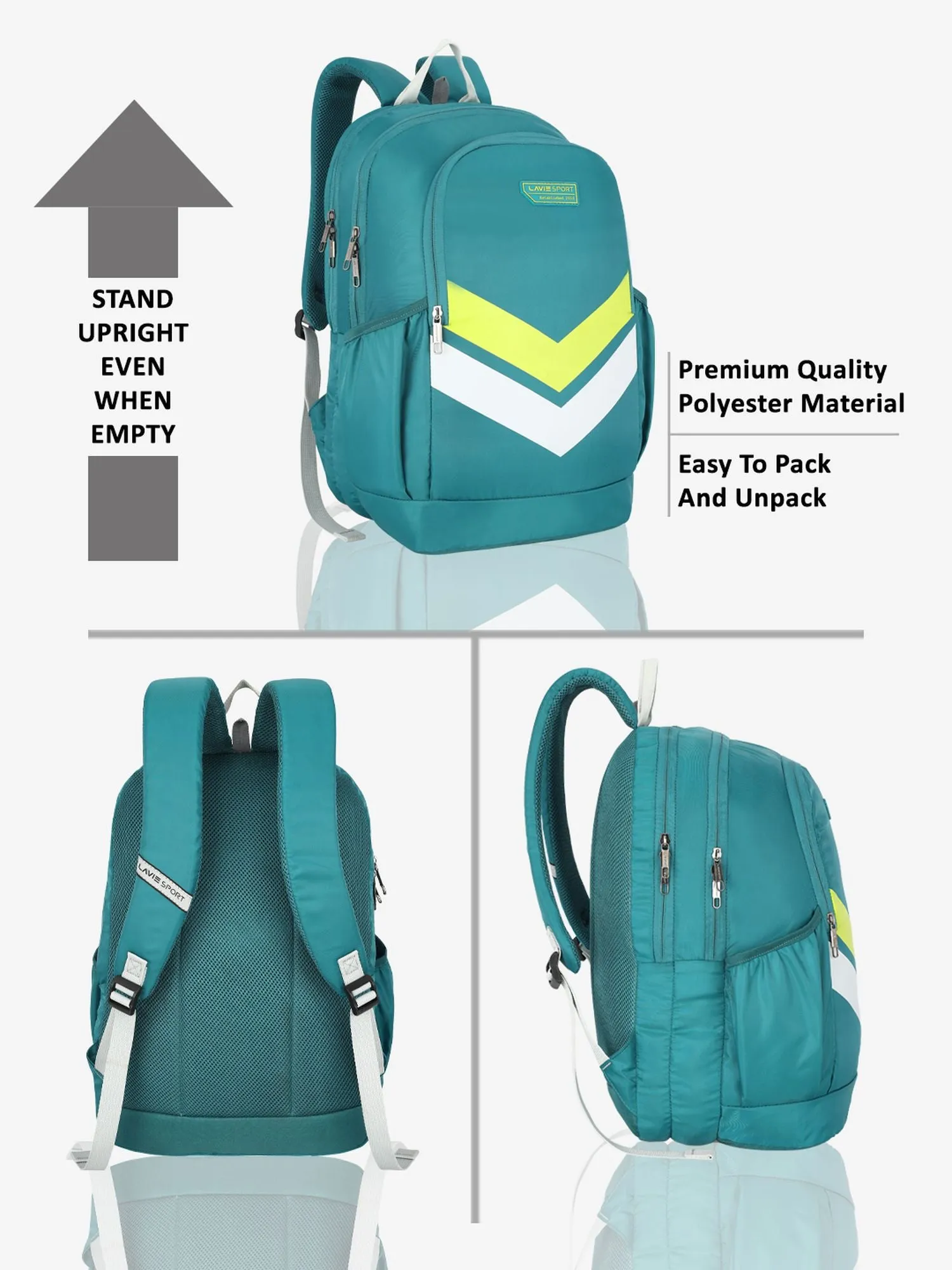 Lavie Sport Chevron 33L College Laptop Backpack with Rain cover For Boys & Girls|Men & Women Teal