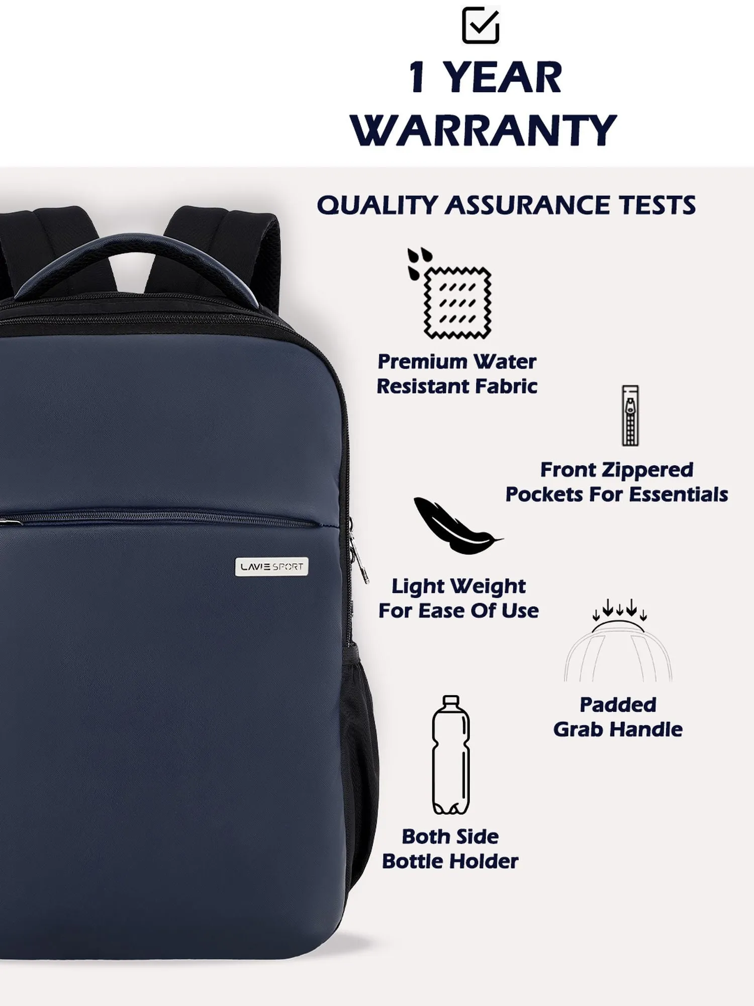 Lavie Sport Prodigy 22L Laptop Unisex Backpack For Men & Women|Casual Backpack for Girls & Boys Navy