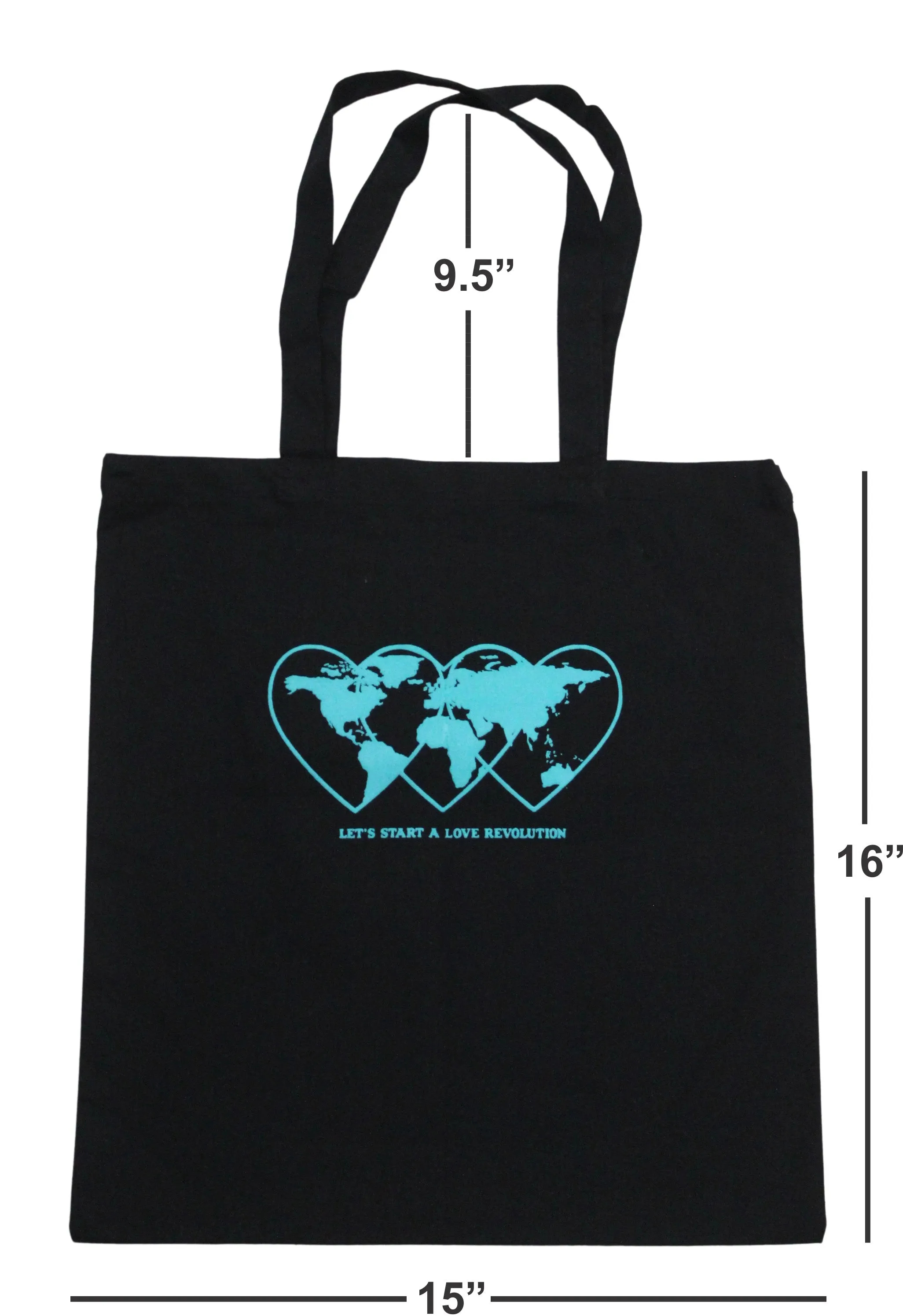 Love Revolution Reusable 15"x16" Black Canvas Tote Bag