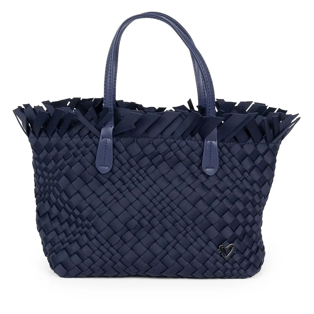 NEW: Taunton Small Woven Tote (Fringed Top) - Navy