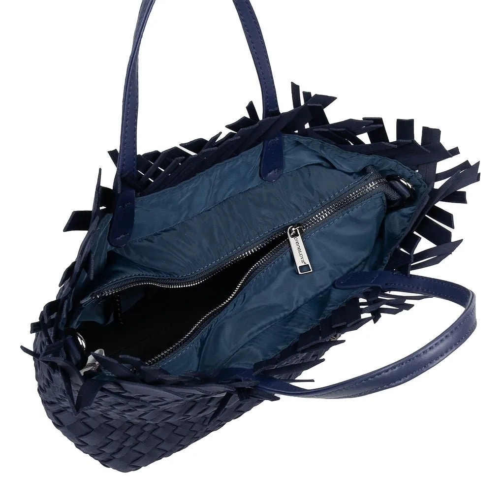 NEW: Taunton Small Woven Tote (Fringed Top) - Navy