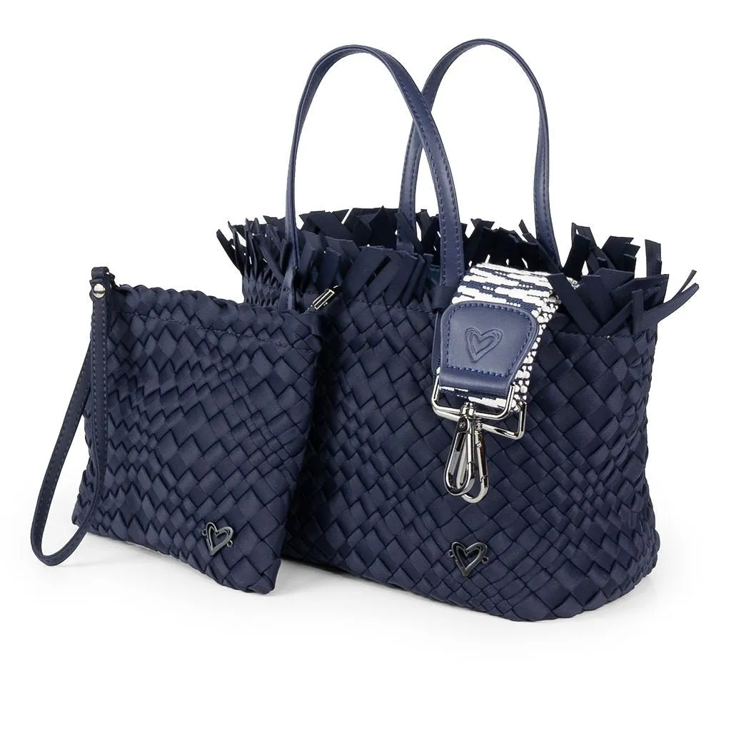 NEW: Taunton Small Woven Tote (Fringed Top) - Navy