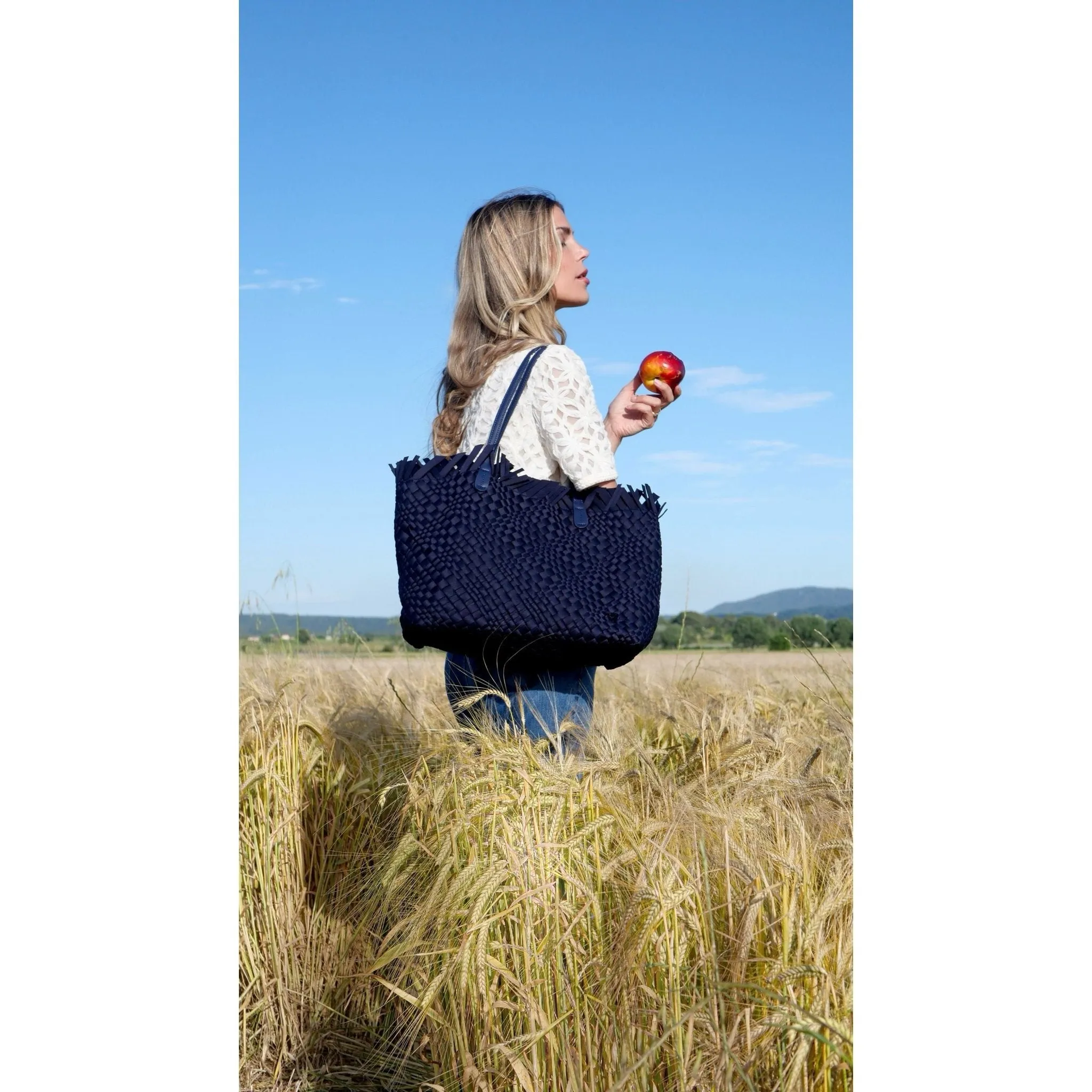 NEW Vulcan Woven Large Tote (Fringed Top) - Navy