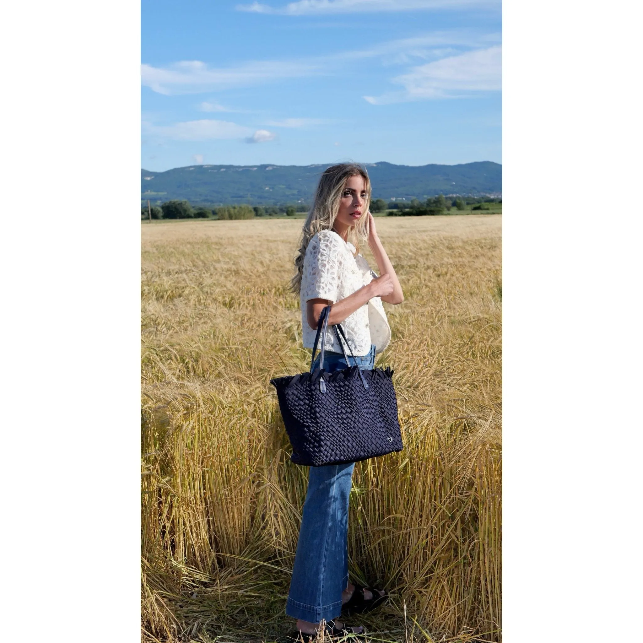 NEW Vulcan Woven Large Tote (Fringed Top) - Navy