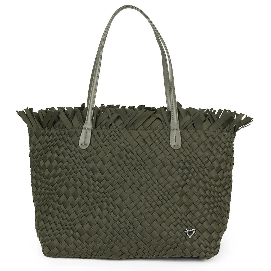 NEW Vulcan Woven Large Tote (Fringed Top) - Olive