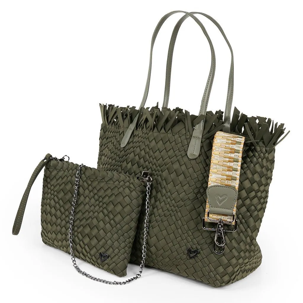 NEW Vulcan Woven Large Tote (Fringed Top) - Olive