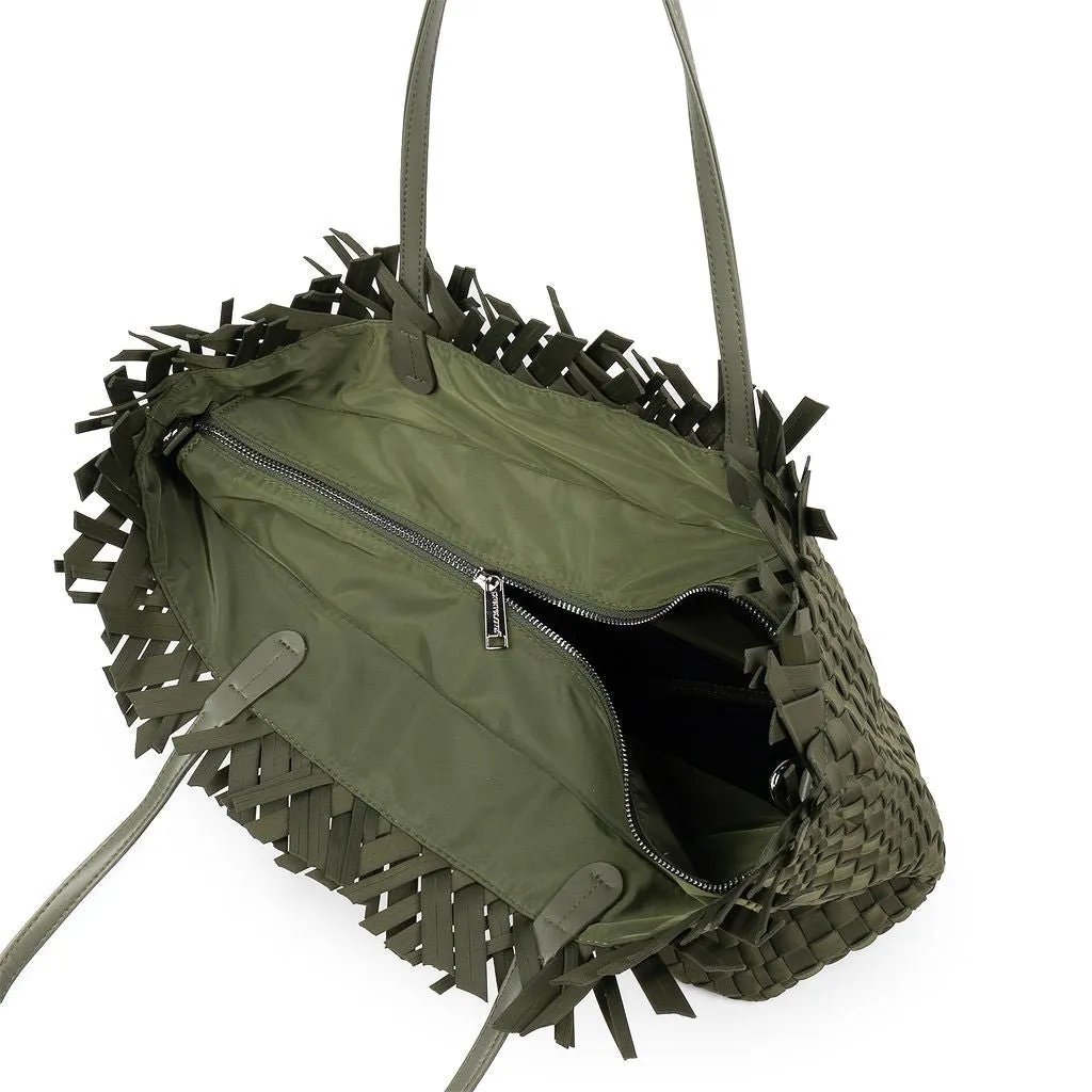 NEW Vulcan Woven Large Tote (Fringed Top) - Olive