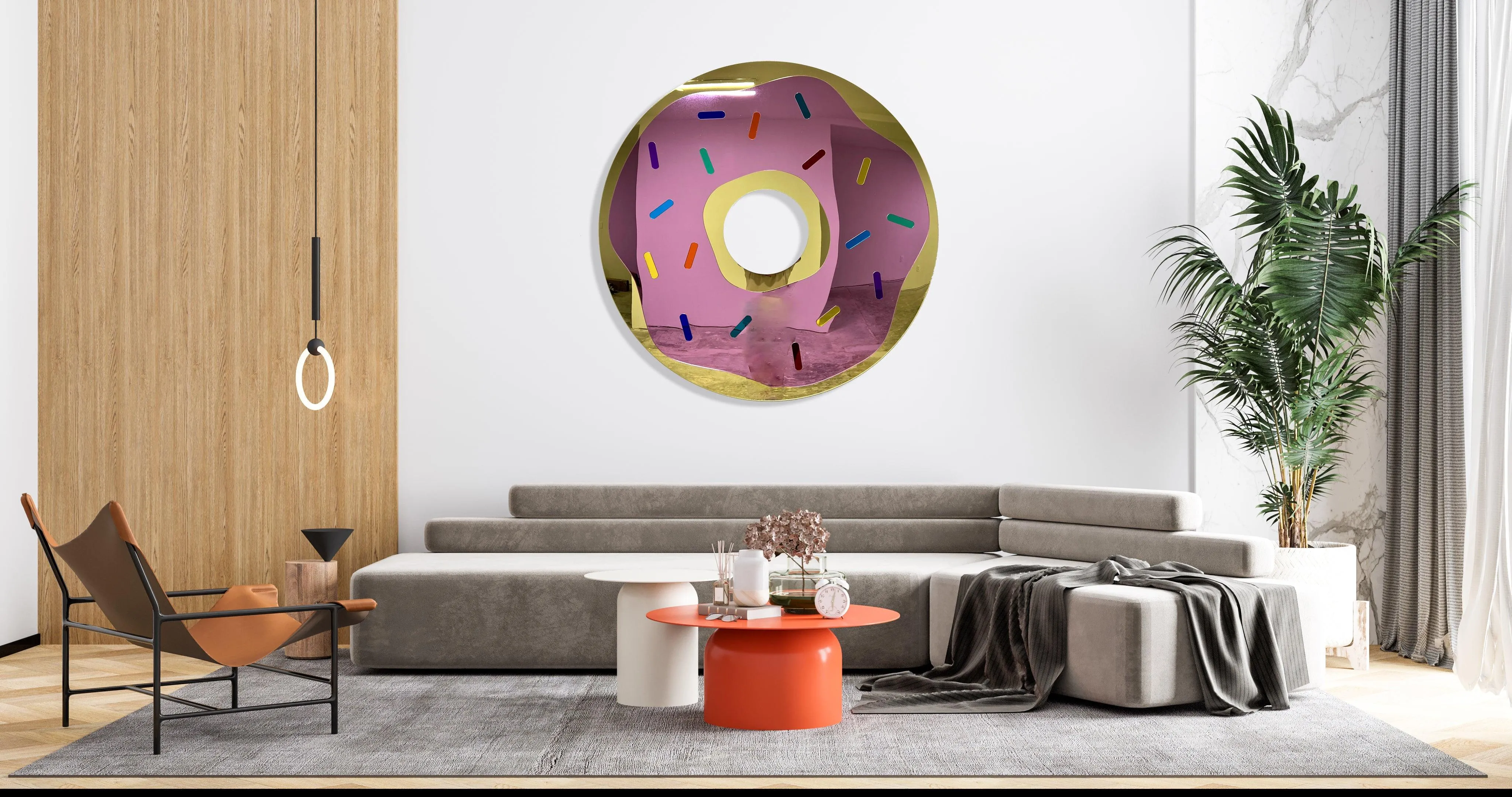 Oversized Mirrored Acrylic Donuts Wall Sculpture