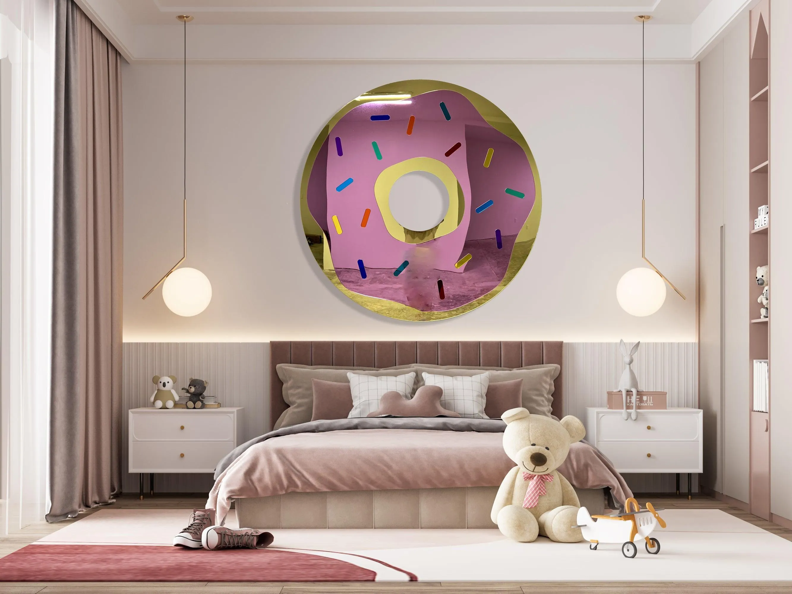 Oversized Mirrored Acrylic Donuts Wall Sculpture