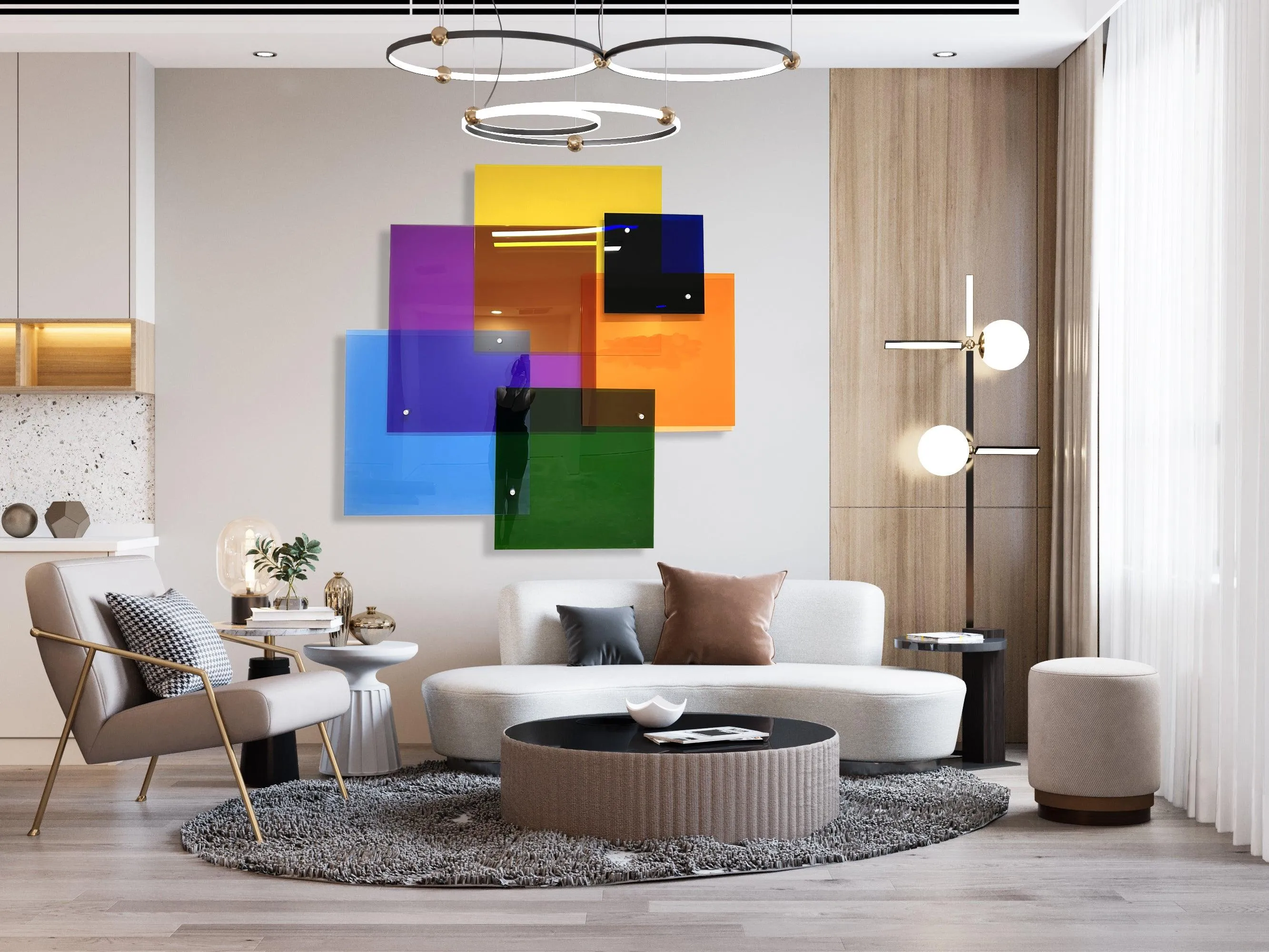 Oversized Multicolor Squares Transparent Acrylic Art 3D Wall Art