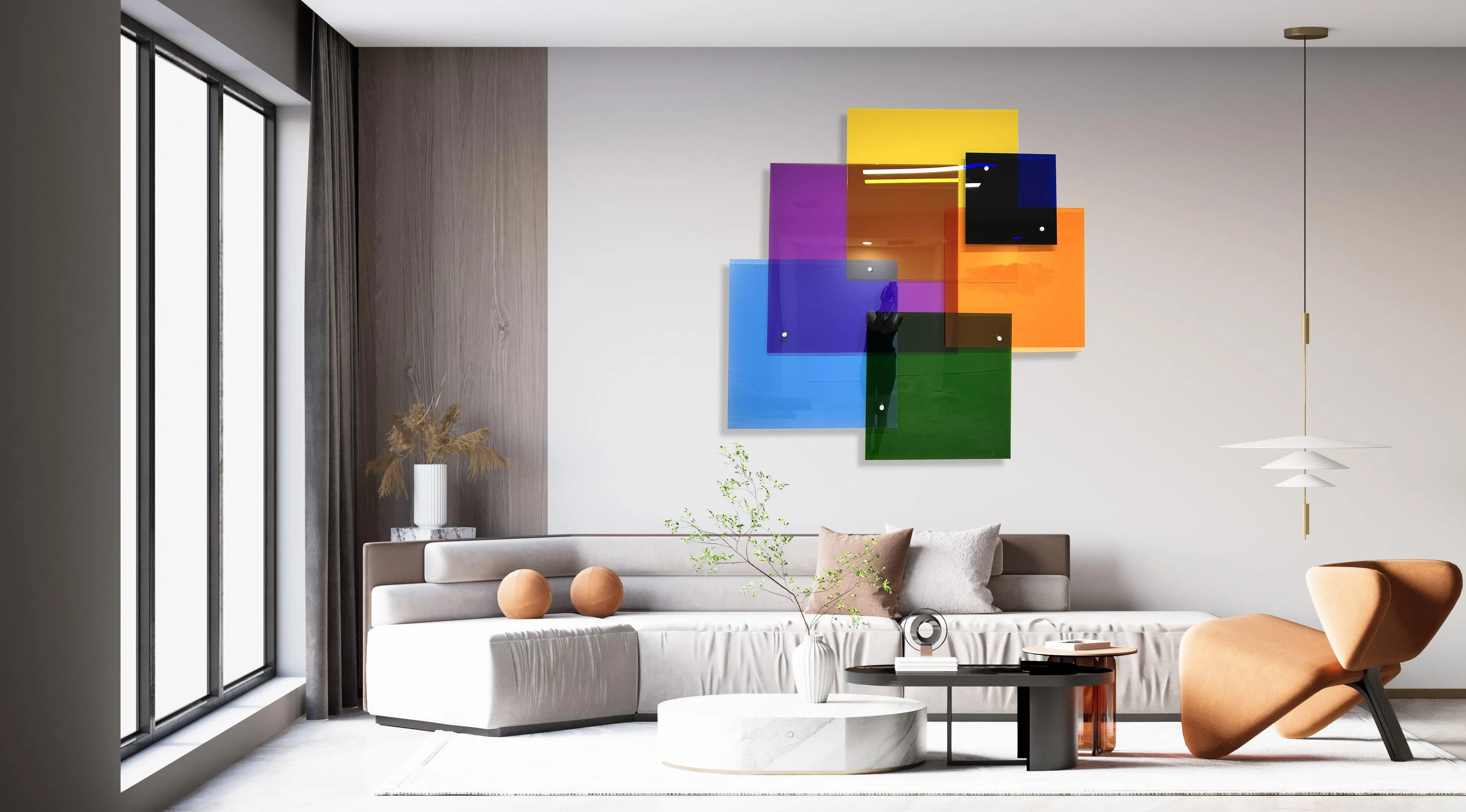 Oversized Multicolor Squares Transparent Acrylic Art 3D Wall Art