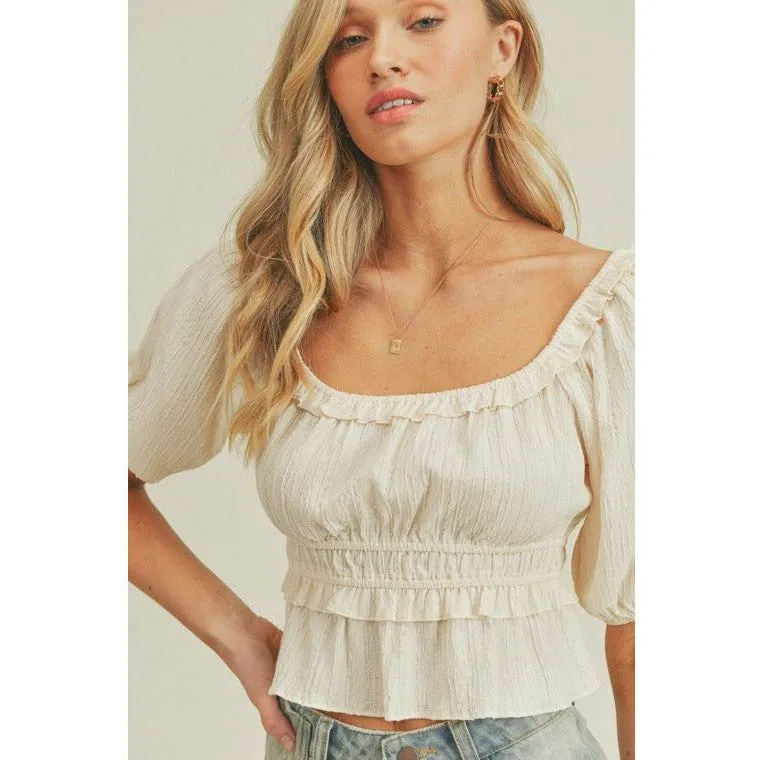 Puff Sleeve Elastic Waist Blouse