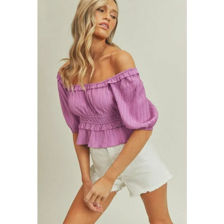 Puff Sleeve Elastic Waist Blouse