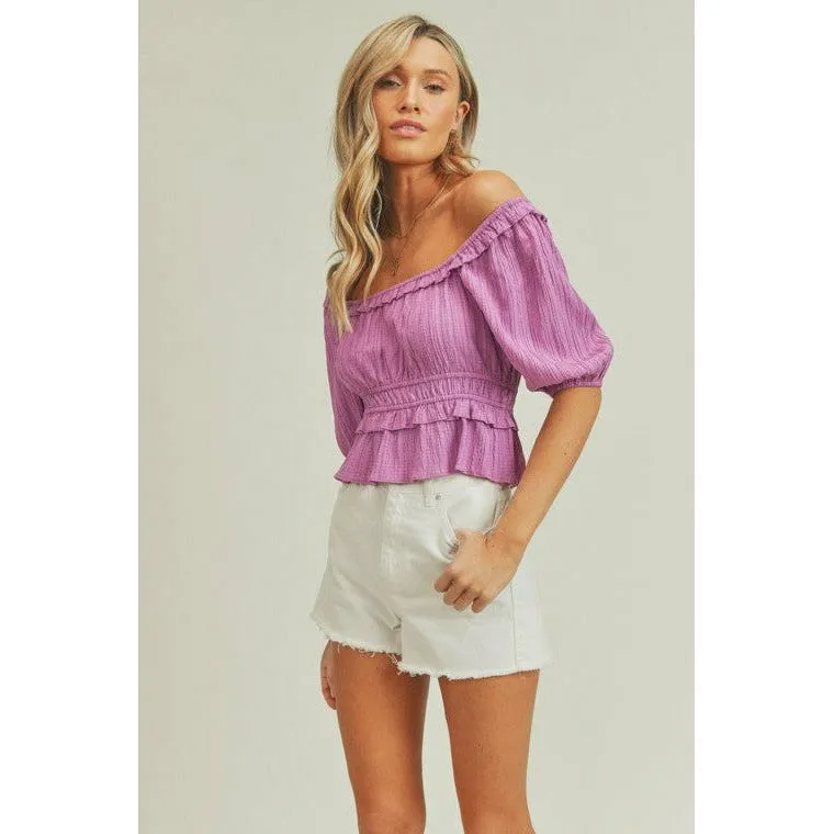 Puff Sleeve Elastic Waist Blouse