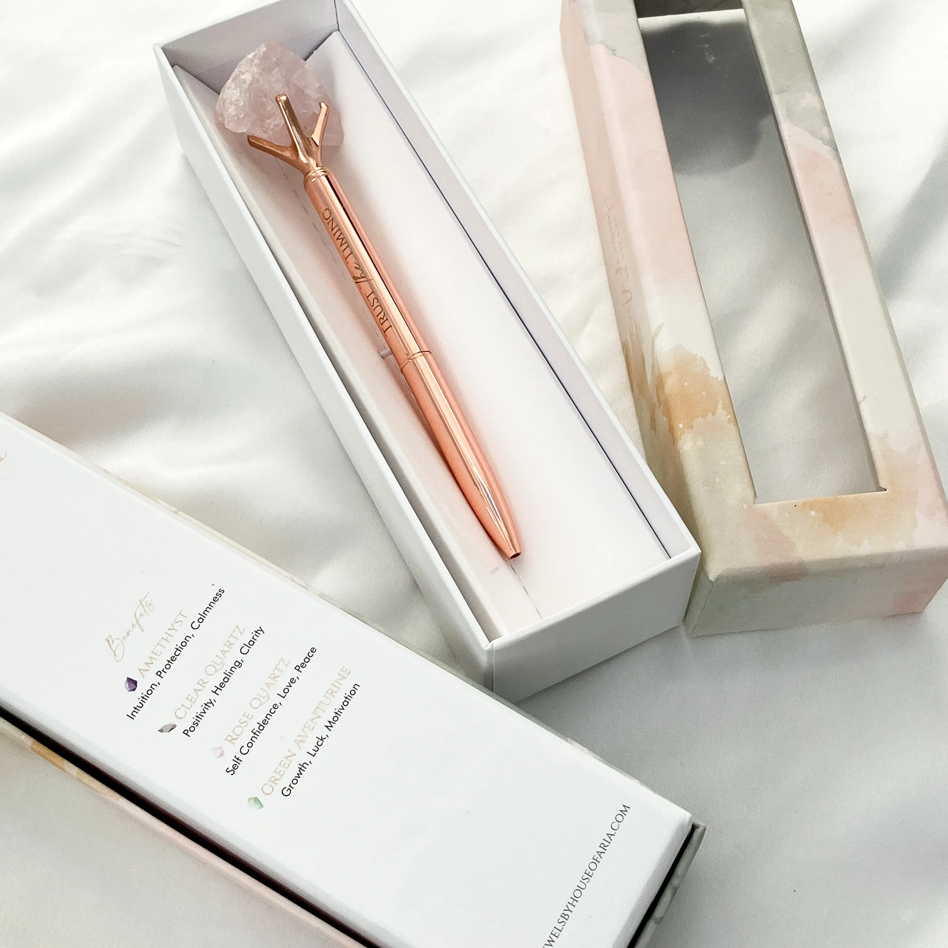 Rose Quartz Crystal Pen (Gold/ Silver/ Rose Gold)