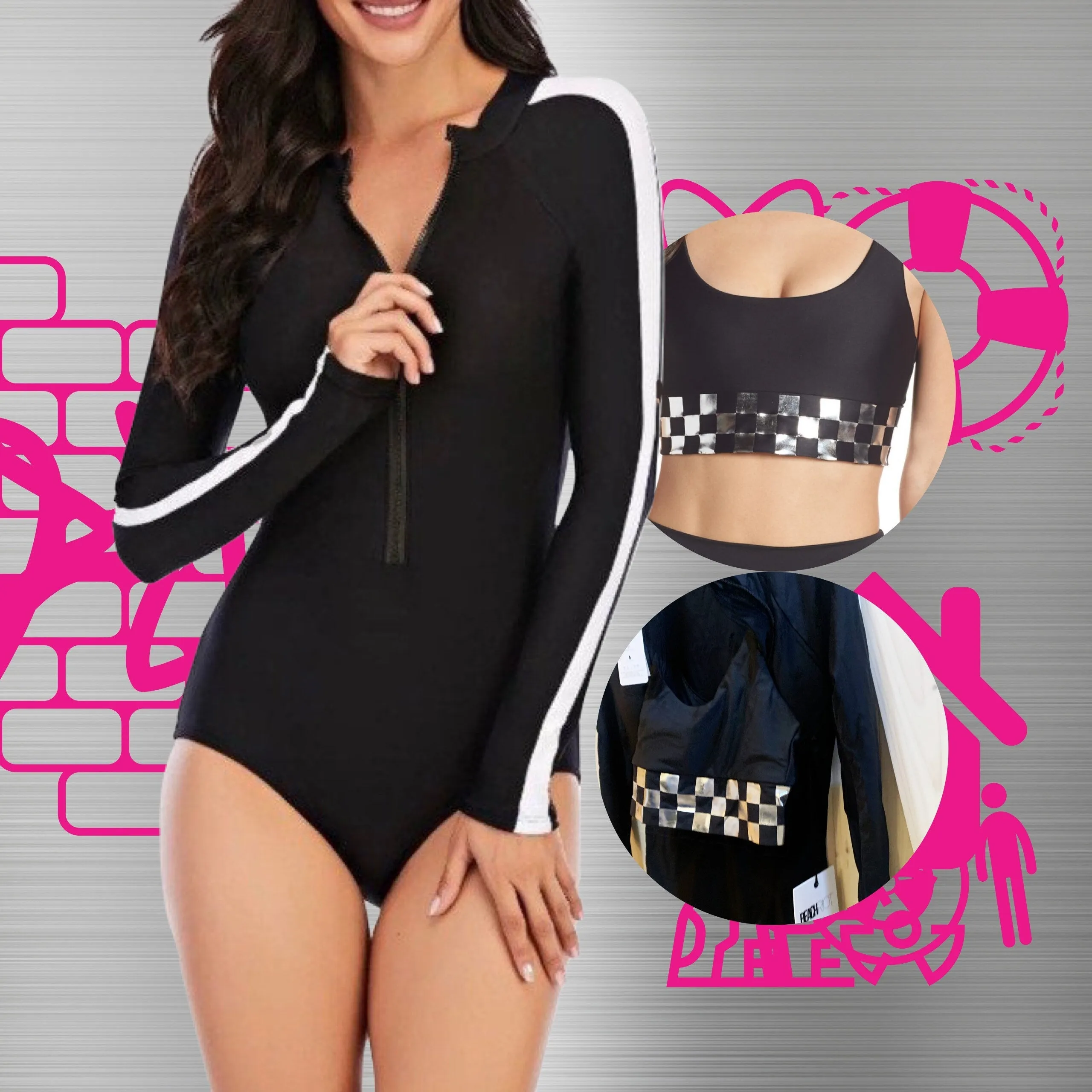 S-XXL Swimsuit: PRIX One-Piece Rashguard 2021 swimwear surfsuit wetsuit black white UPF racing stripes top selling best seller