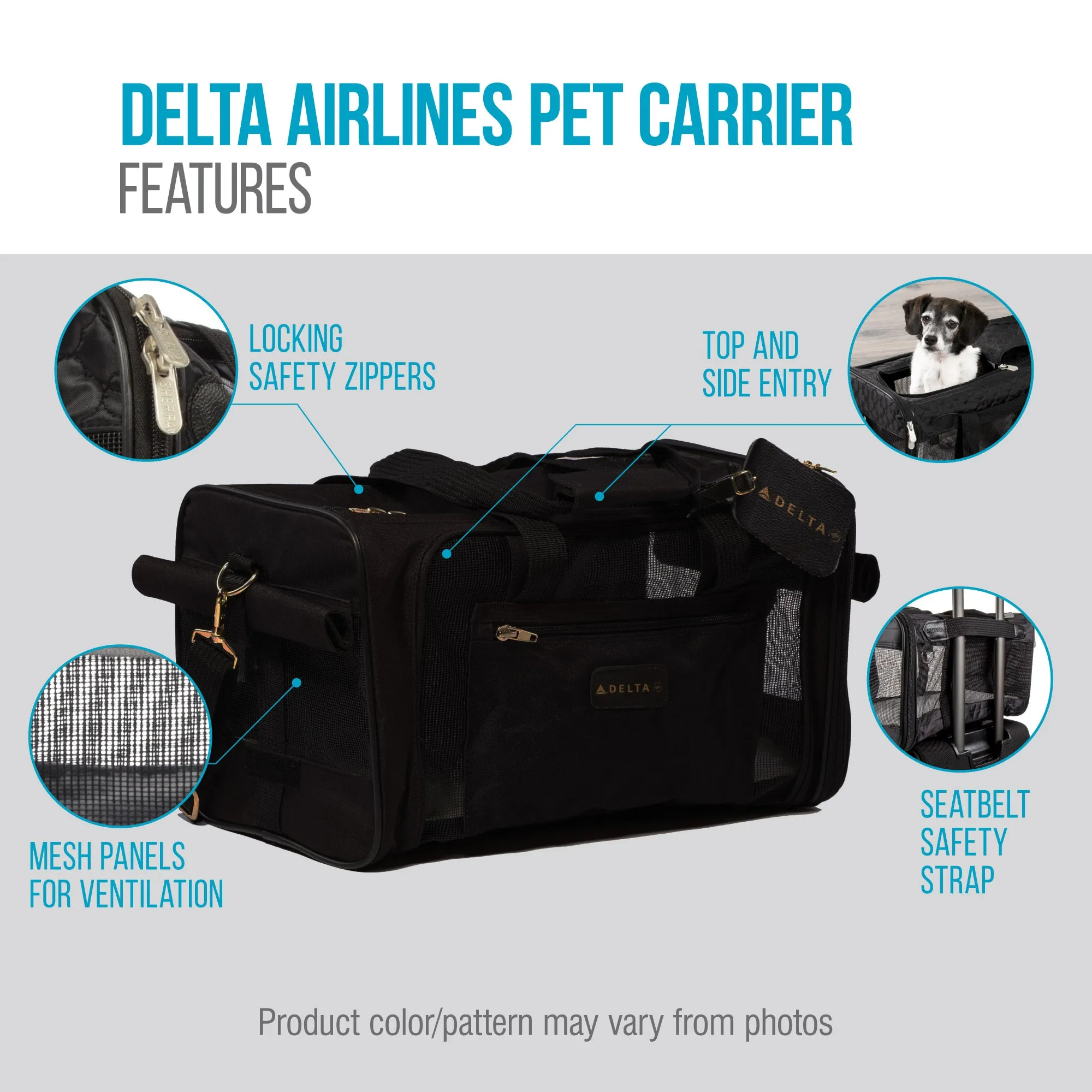 Sherpa - TRAVEL DELTA® AIR LINES® Airline Approved Pet Carrier, Medium, Black