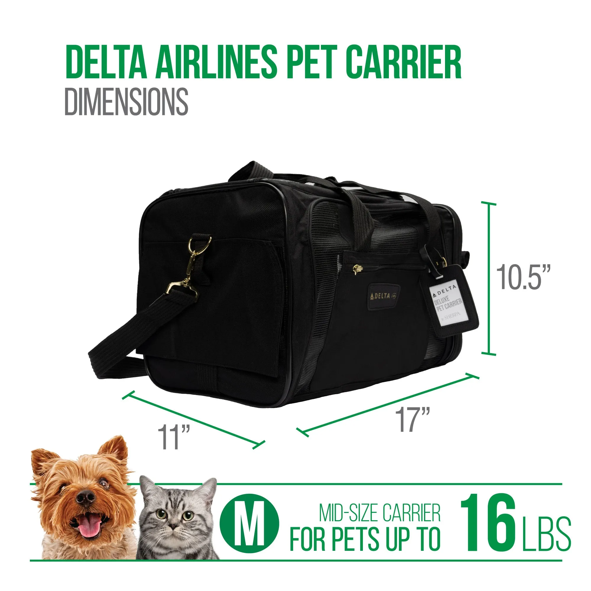 Sherpa - TRAVEL DELTA® AIR LINES® Airline Approved Pet Carrier, Medium, Black