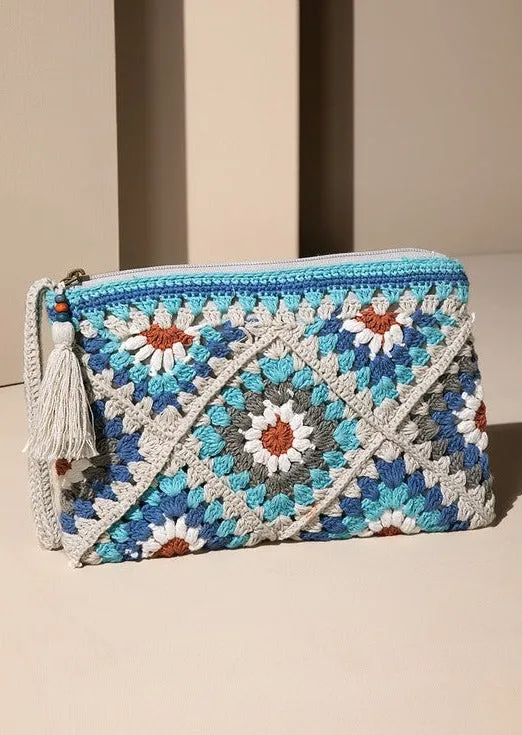 Tile Pattern Crochet Wristlet with Tassel