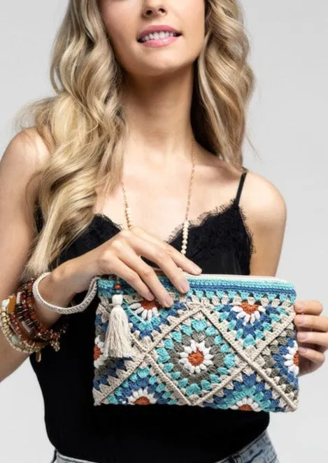 Tile Pattern Crochet Wristlet with Tassel